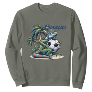 Funny Curaçao Iguana Soccer Fan Sweatshirt Caribbean Pride Football Graphic