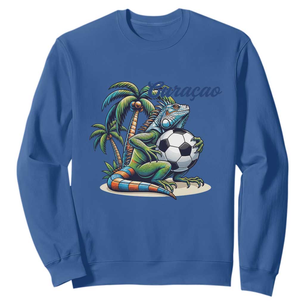 Funny Curaçao Iguana Soccer Fan Sweatshirt Caribbean Pride Football Graphic