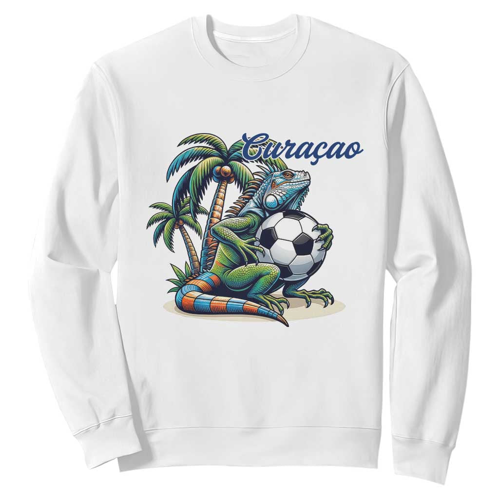 Funny Curaçao Iguana Soccer Fan Sweatshirt Caribbean Pride Football Graphic