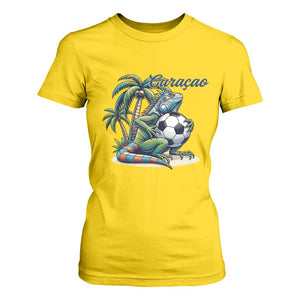 Funny Curaçao Iguana Soccer Fan T Shirt For Women Caribbean Pride Football Graphic