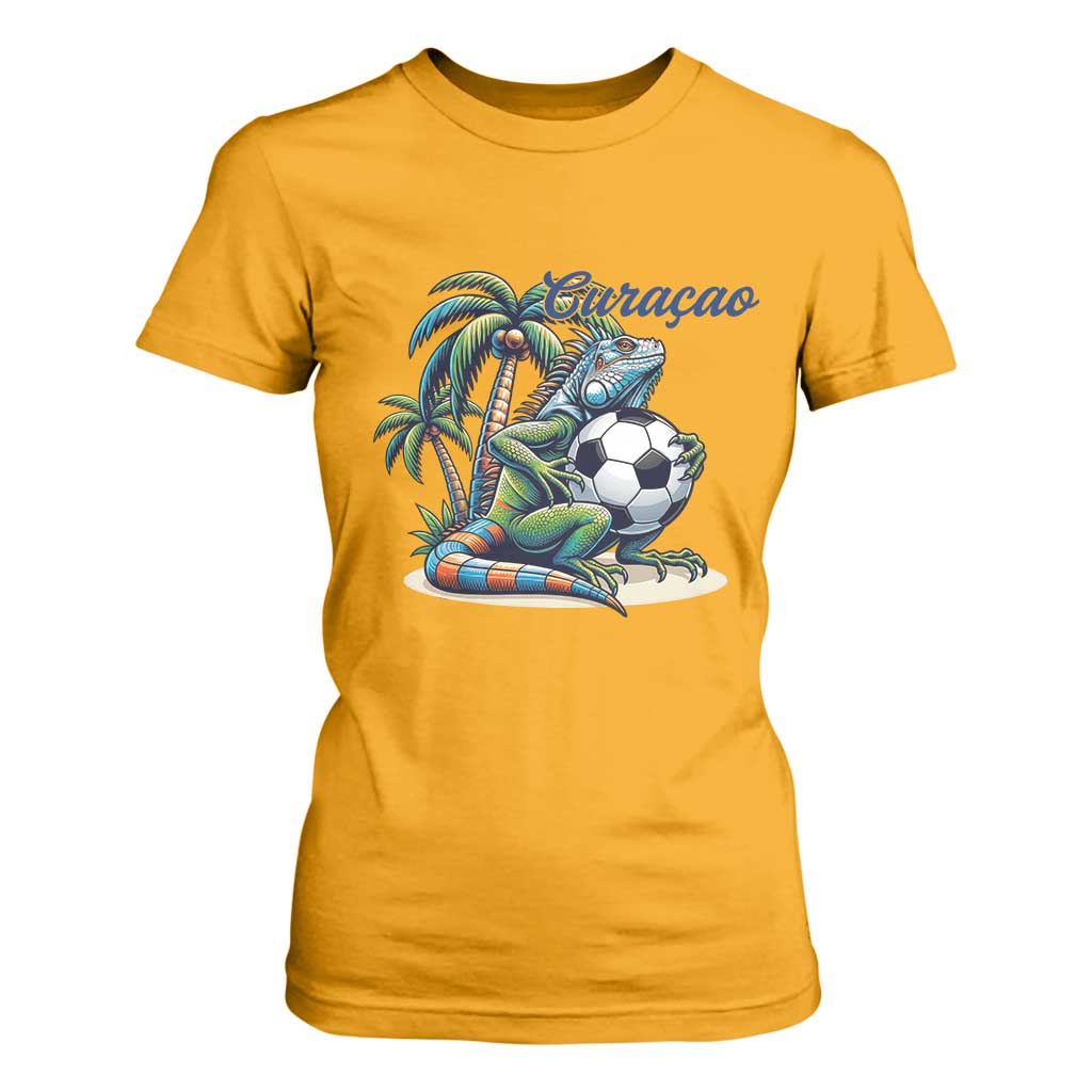 Funny Curaçao Iguana Soccer Fan T Shirt For Women Caribbean Pride Football Graphic