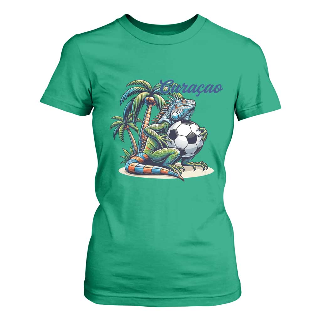 Funny Curaçao Iguana Soccer Fan T Shirt For Women Caribbean Pride Football Graphic