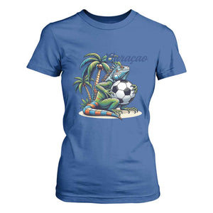 Funny Curaçao Iguana Soccer Fan T Shirt For Women Caribbean Pride Football Graphic