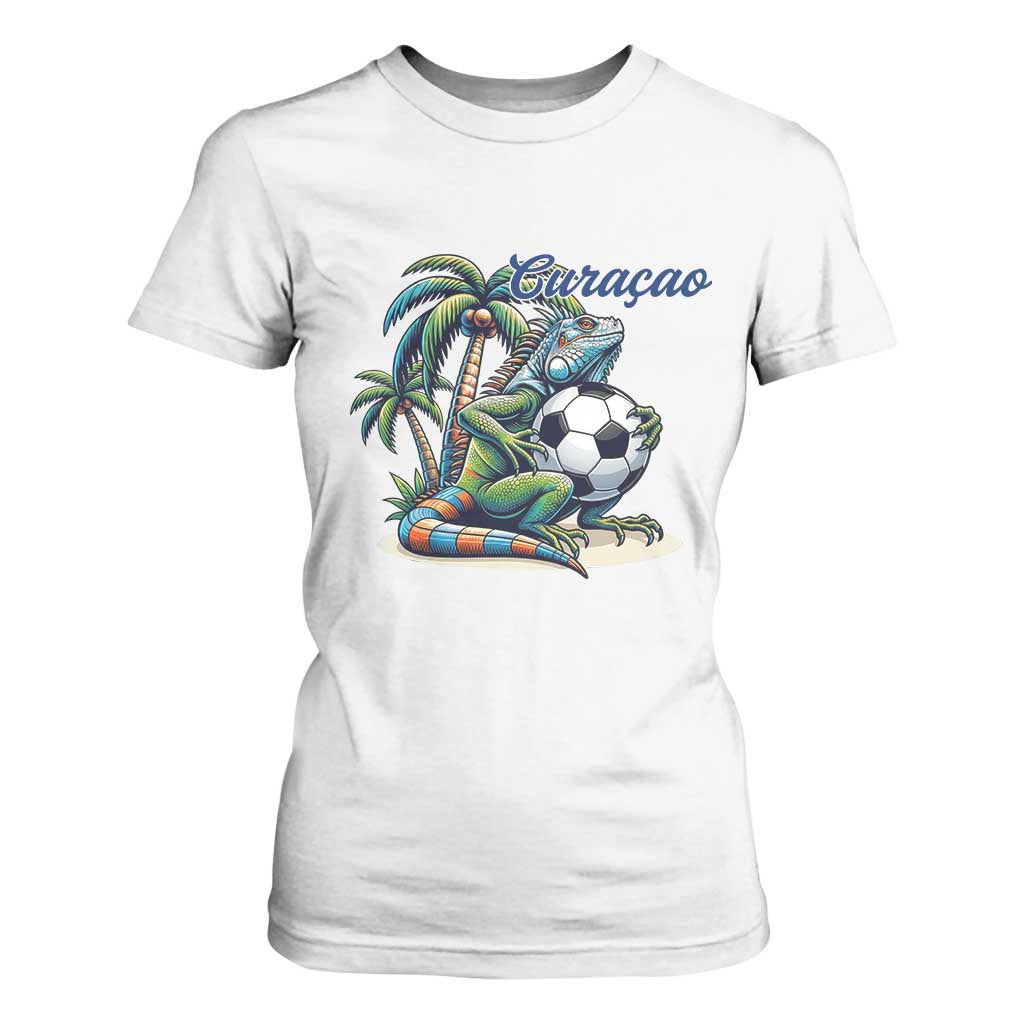 Funny Curaçao Iguana Soccer Fan T Shirt For Women Caribbean Pride Football Graphic