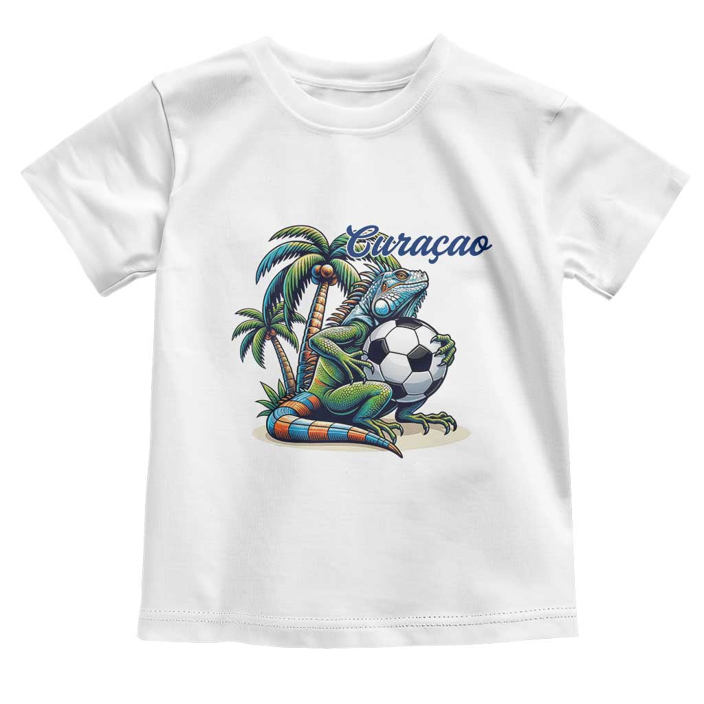 Funny Curaçao Iguana Soccer Fan Toddler T Shirt Caribbean Pride Football Graphic TS12 White Print Your Wear