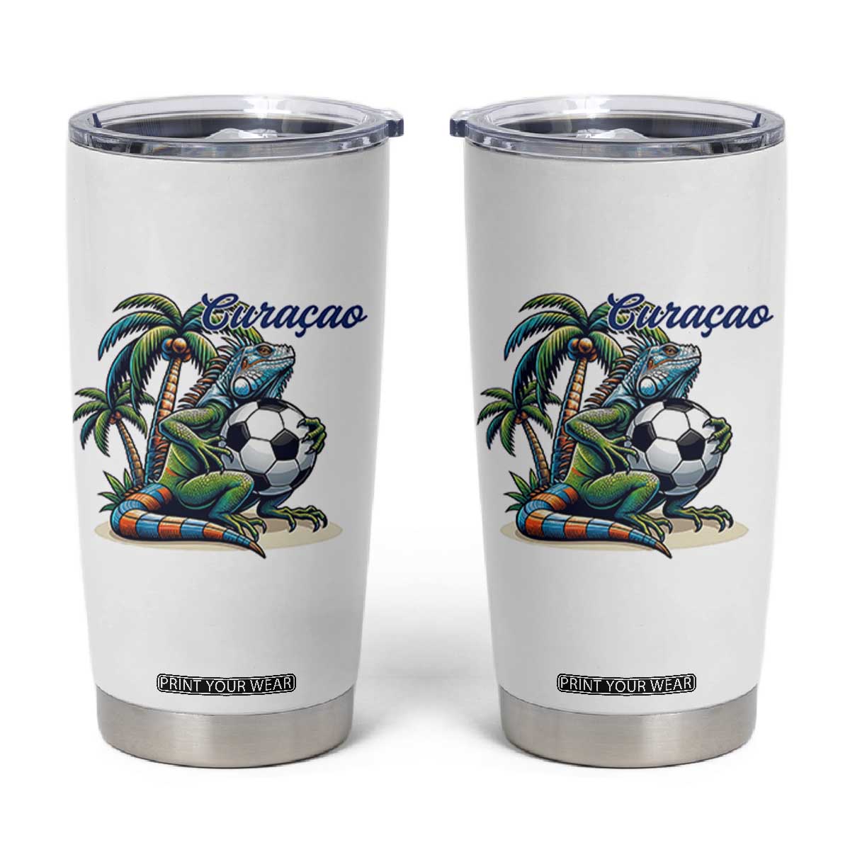 Funny Curaçao Iguana Soccer Fan Tumbler Cup Caribbean Pride Football Graphic