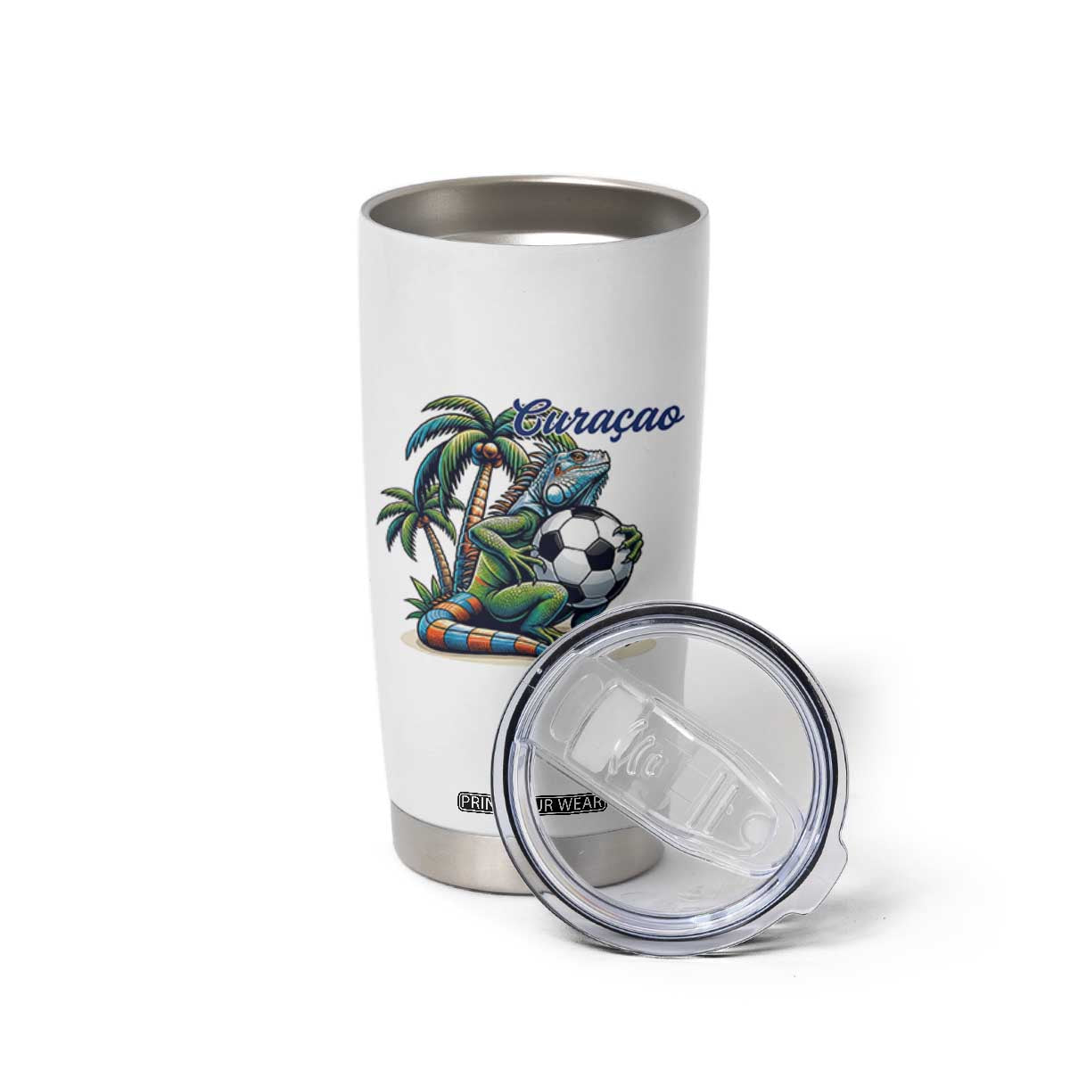 Funny Curaçao Iguana Soccer Fan Tumbler Cup Caribbean Pride Football Graphic