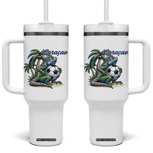 Funny Curaçao Iguana Soccer Fan Tumbler With Handle Caribbean Pride Football Graphic