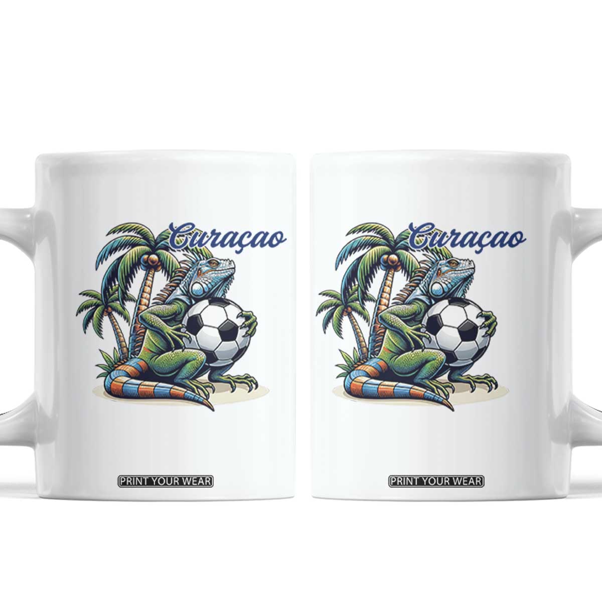 Funny Curaçao Iguana Soccer Fan Coffee Mug Caribbean Pride Football Graphic