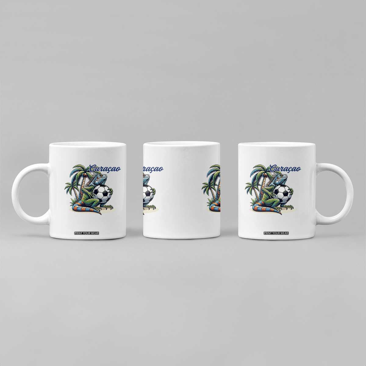 Funny Curaçao Iguana Soccer Fan Coffee Mug Caribbean Pride Football Graphic