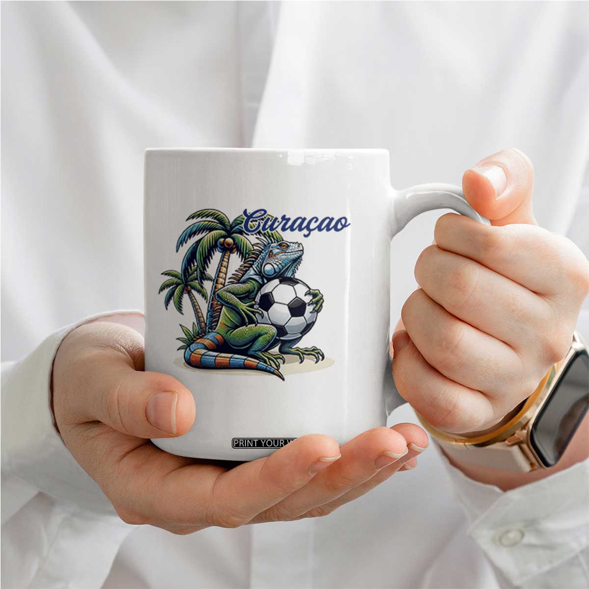 Funny Curaçao Iguana Soccer Fan Coffee Mug Caribbean Pride Football Graphic