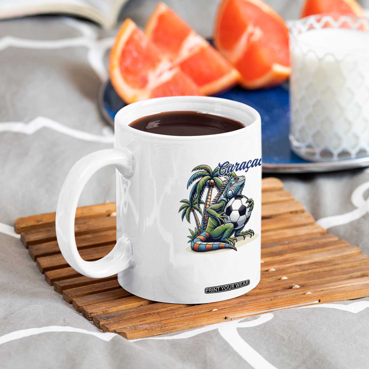 Funny Curaçao Iguana Soccer Fan Coffee Mug Caribbean Pride Football Graphic