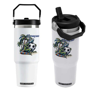 Funny Curaçao Iguana Soccer Fan Flip Straw Tumbler Caribbean Pride Football Graphic