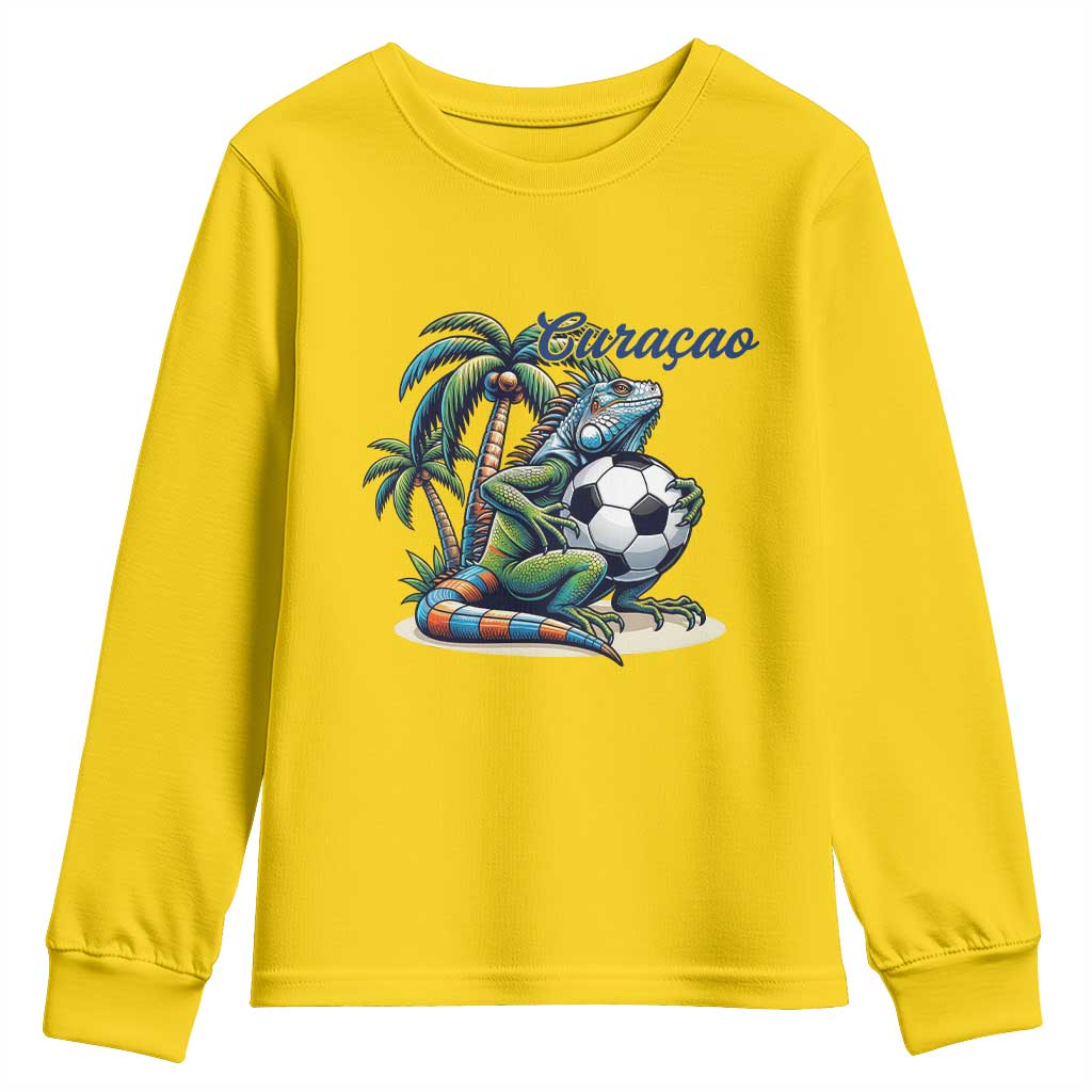 Funny Curaçao Iguana Soccer Fan Youth Sweatshirt Caribbean Pride Football Graphic