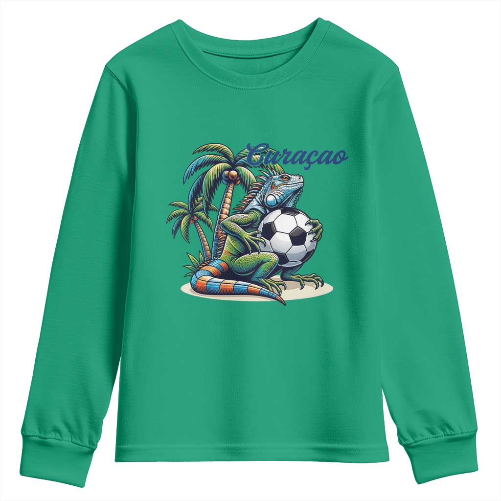 Funny Curaçao Iguana Soccer Fan Youth Sweatshirt Caribbean Pride Football Graphic