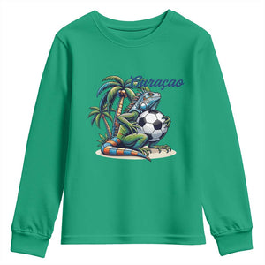 Funny Curaçao Iguana Soccer Fan Youth Sweatshirt Caribbean Pride Football Graphic