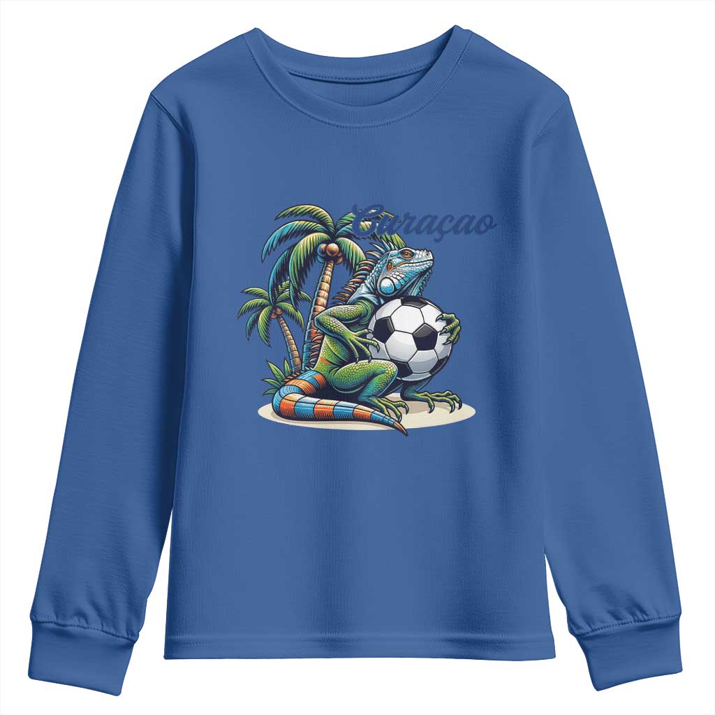 Funny Curaçao Iguana Soccer Fan Youth Sweatshirt Caribbean Pride Football Graphic
