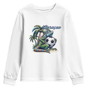 Funny Curaçao Iguana Soccer Fan Youth Sweatshirt Caribbean Pride Football Graphic