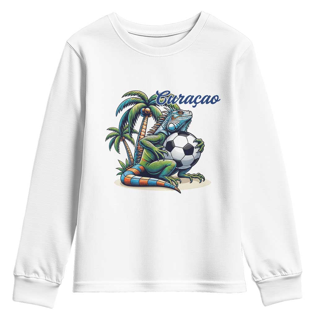 Funny Curaçao Iguana Soccer Fan Youth Sweatshirt Caribbean Pride Football Graphic TS12 White Print Your Wear