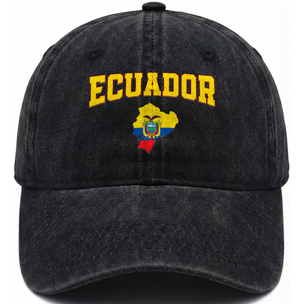 Proud Ecuadorian Map Washed Cotton Baseball Cap Ecuador Roots Heritage Pride TS12 Print Your Wear