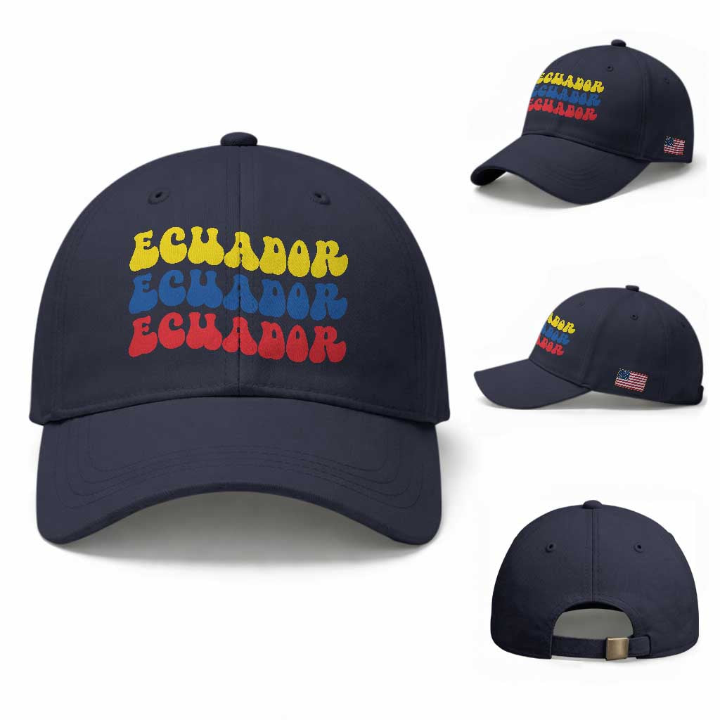 Retro Groovy Ecuador Baseball Cap Proud Ecuadorian Heritage