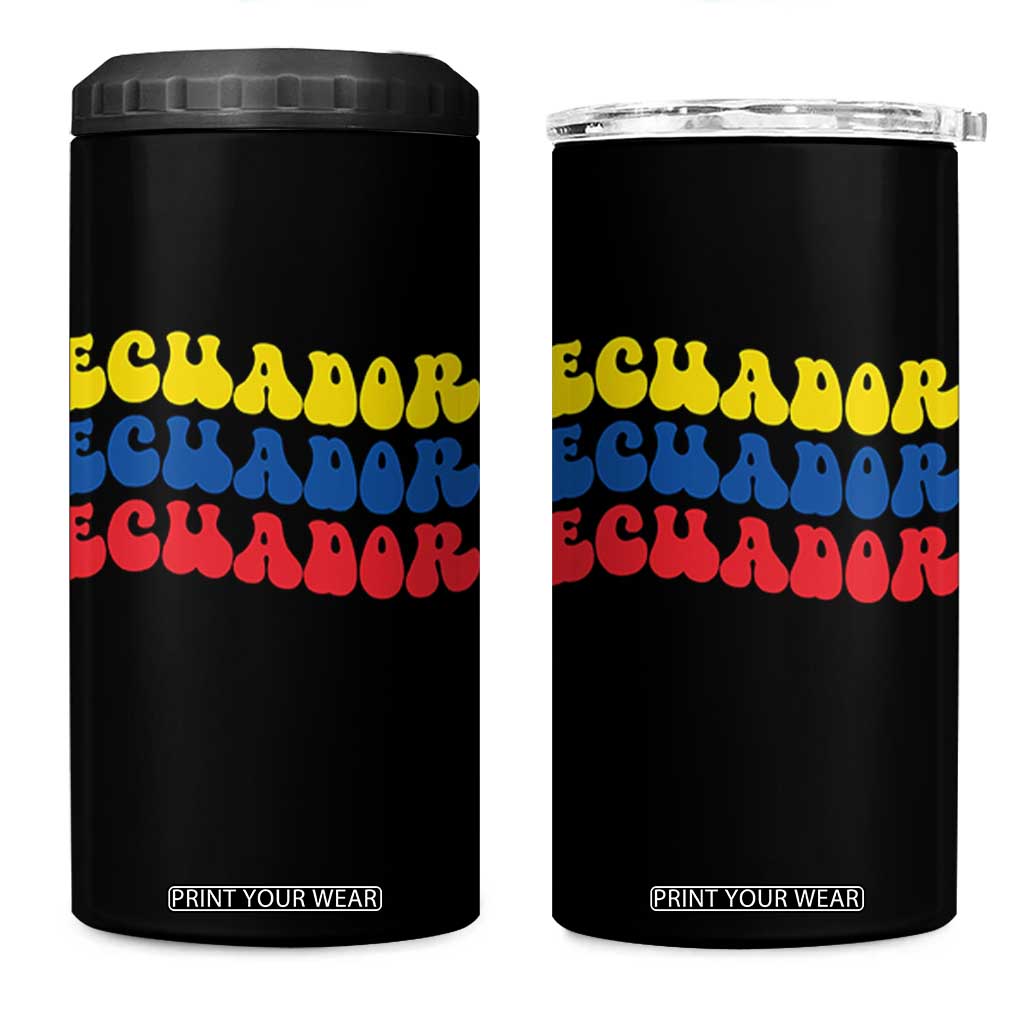 Retro Groovy Ecuador 4 in 1 Can Cooler Tumbler Proud Ecuadorian Heritage