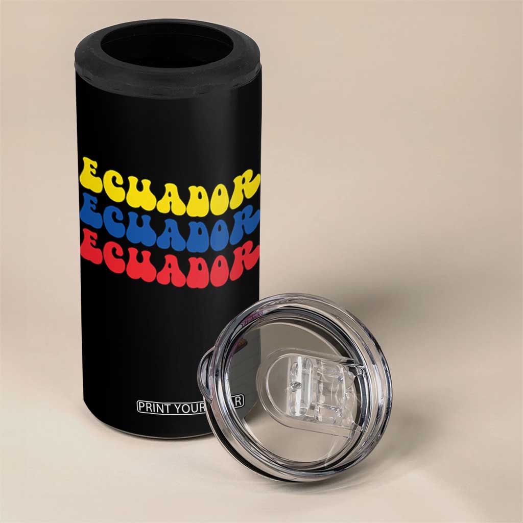 Retro Groovy Ecuador 4 in 1 Can Cooler Tumbler Proud Ecuadorian Heritage