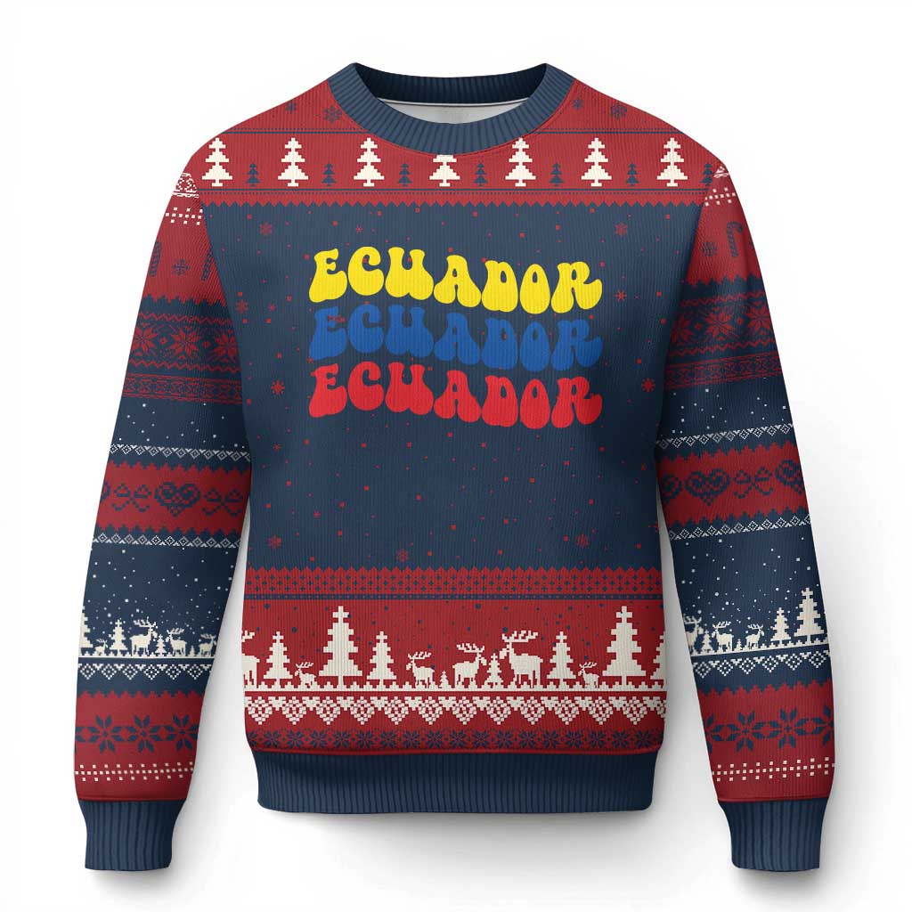 Retro Groovy Ecuador Ugly Christmas Sweater Proud Ecuadorian Heritage