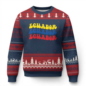 Retro Groovy Ecuador Ugly Christmas Sweater Proud Ecuadorian Heritage