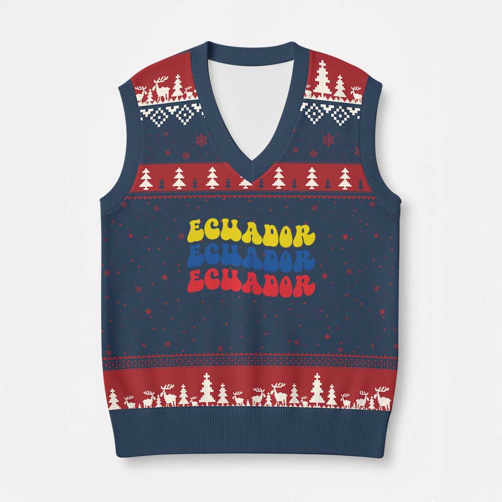 Retro Groovy Ecuador V-Neck Knit Sweater Vest Proud Ecuadorian Heritage