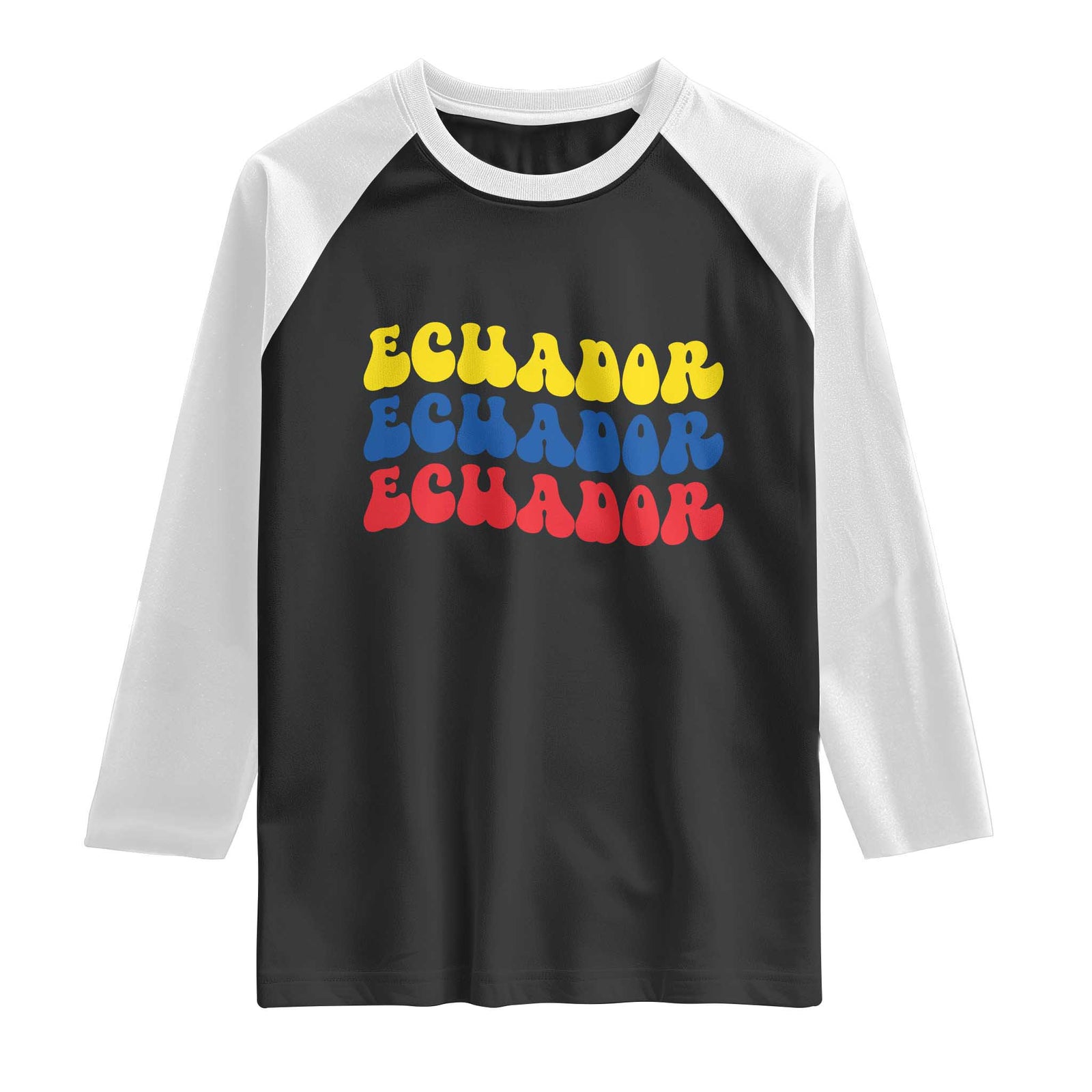 Retro Groovy Ecuador Raglan Shirt Proud Ecuadorian Heritage TS12 Black White Print Your Wear