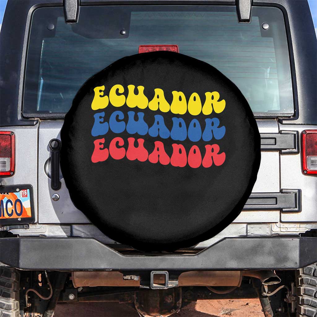 Retro Groovy Ecuador Spare Tire Cover Proud Ecuadorian Heritage TS12 No hole Black Print Your Wear