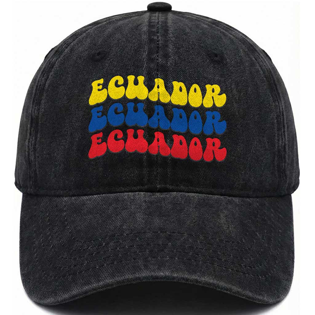Retro Groovy Ecuador Washed Cotton Baseball Cap Proud Ecuadorian Heritage