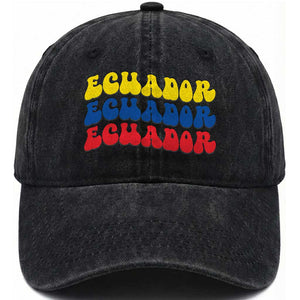 Retro Groovy Ecuador Washed Cotton Baseball Cap Proud Ecuadorian Heritage