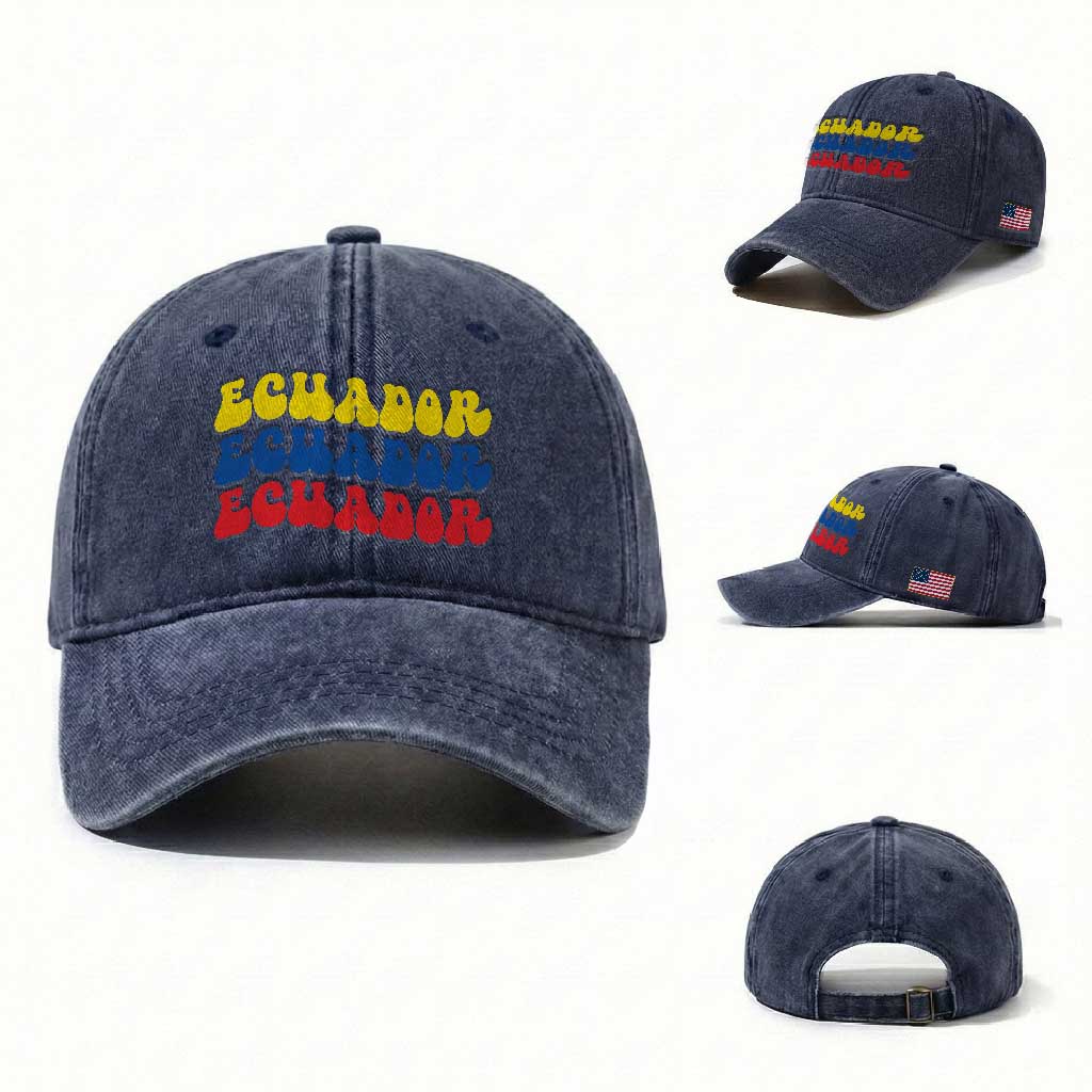 Retro Groovy Ecuador Washed Cotton Baseball Cap Proud Ecuadorian Heritage