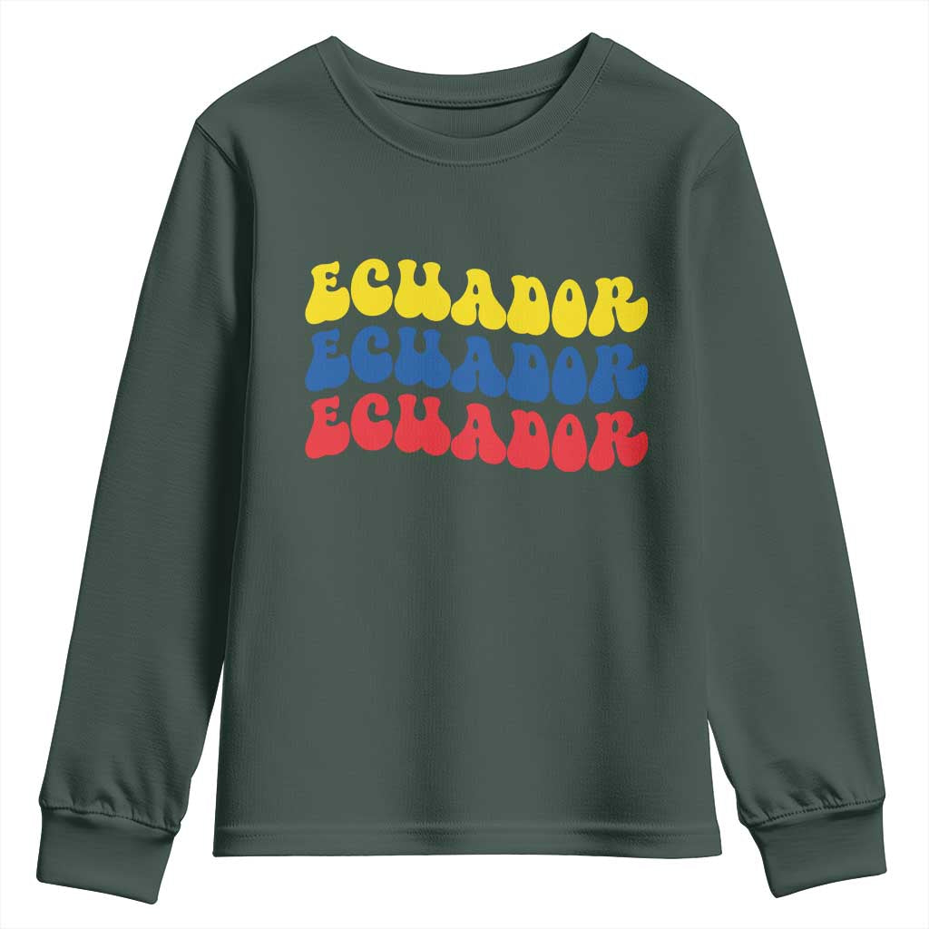 Retro Groovy Ecuador Youth Sweatshirt Proud Ecuadorian Heritage