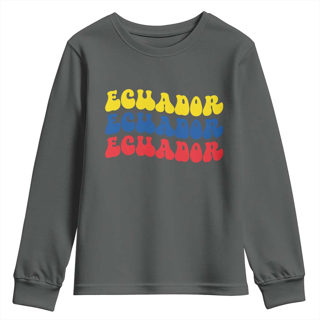 Retro Groovy Ecuador Youth Sweatshirt Proud Ecuadorian Heritage
