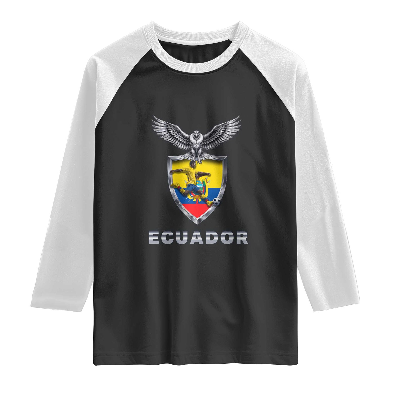 Ecuador Soccer Lover Raglan Shirt Proud Ecuadorian Game Day Gift TS12 Black White Print Your Wear