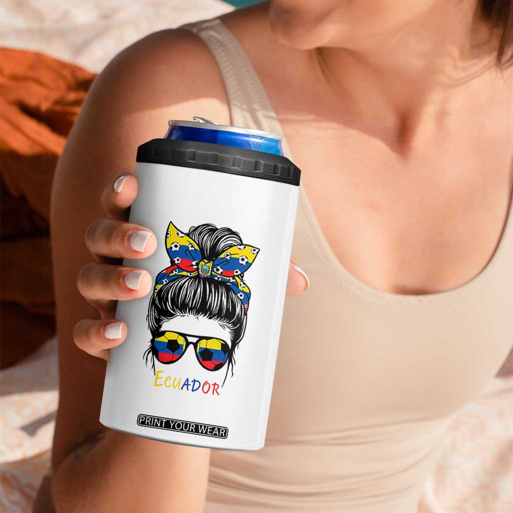 Ecuador Soccer 4 in 1 Can Cooler Tumbler Chica Ecuatoriana Pride Game Day Gift