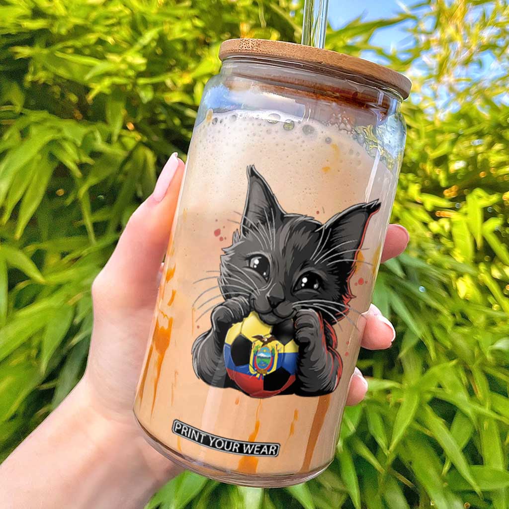 Ecuador Black Cat Soccer Game Day Glass Can Cat Lover Gift