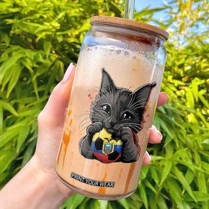 Ecuador Black Cat Soccer Game Day Glass Can Cat Lover Gift