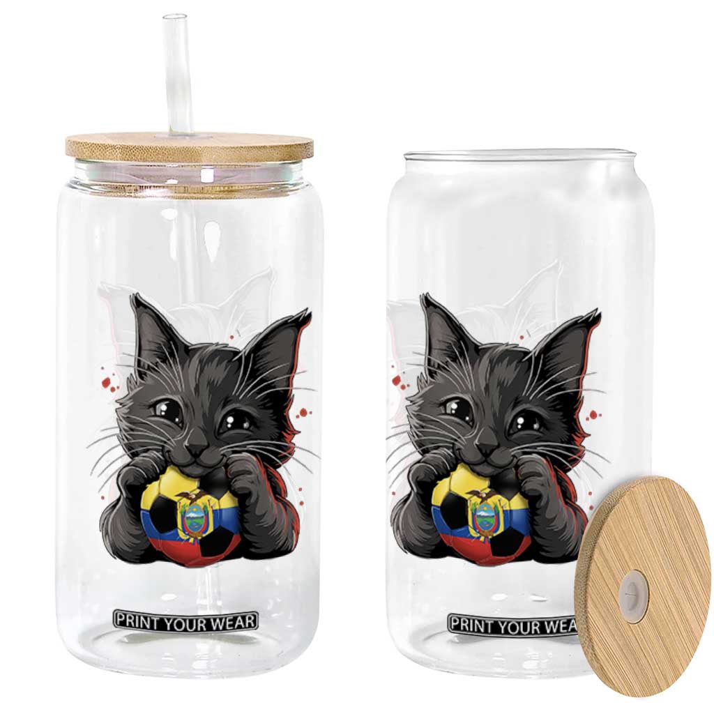 Ecuador Black Cat Soccer Game Day Glass Can Cat Lover Gift
