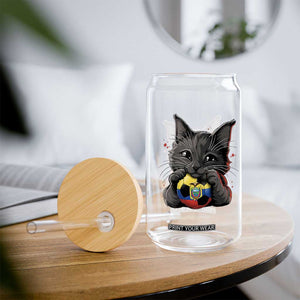 Ecuador Black Cat Soccer Game Day Glass Can Cat Lover Gift