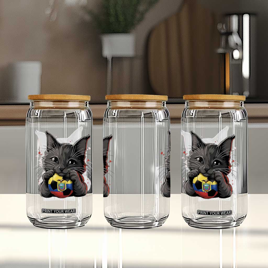 Ecuador Black Cat Soccer Game Day Glass Can Cat Lover Gift