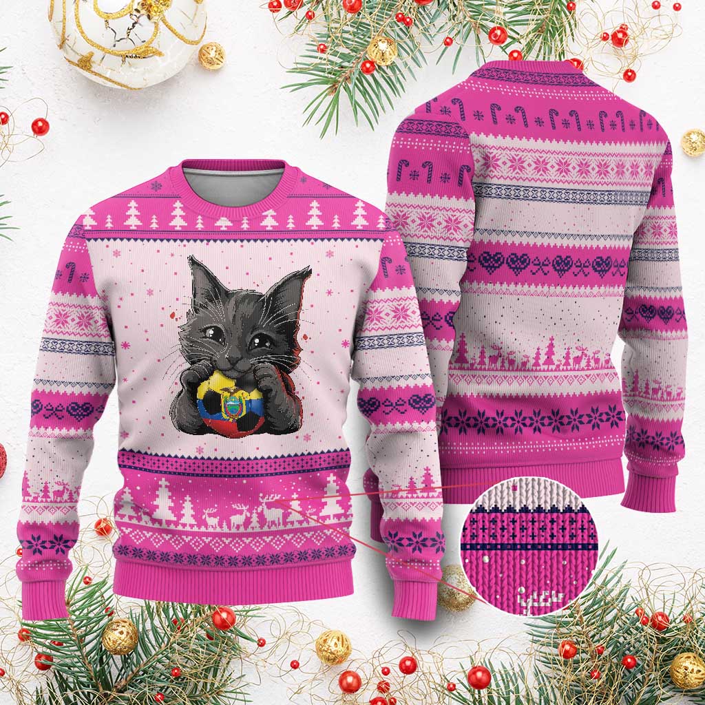 Ecuador Black Cat Soccer Game Day Ugly Christmas Sweater Cat Lover Gift