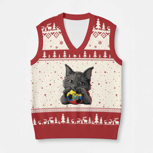 Ecuador Black Cat Soccer Game Day V-Neck Knit Sweater Vest Cat Lover Gift