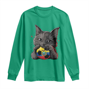 Ecuador Black Cat Soccer Game Day Long Sleeve Shirt Cat Lover Gift