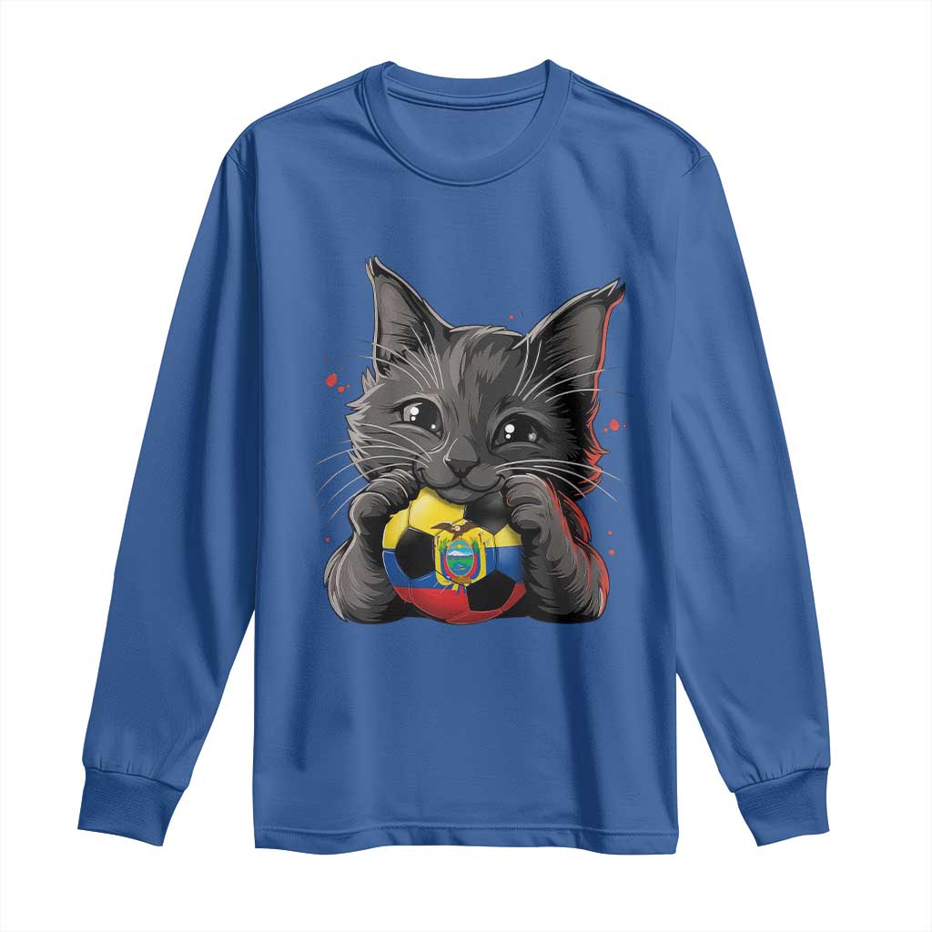 Ecuador Black Cat Soccer Game Day Long Sleeve Shirt Cat Lover Gift
