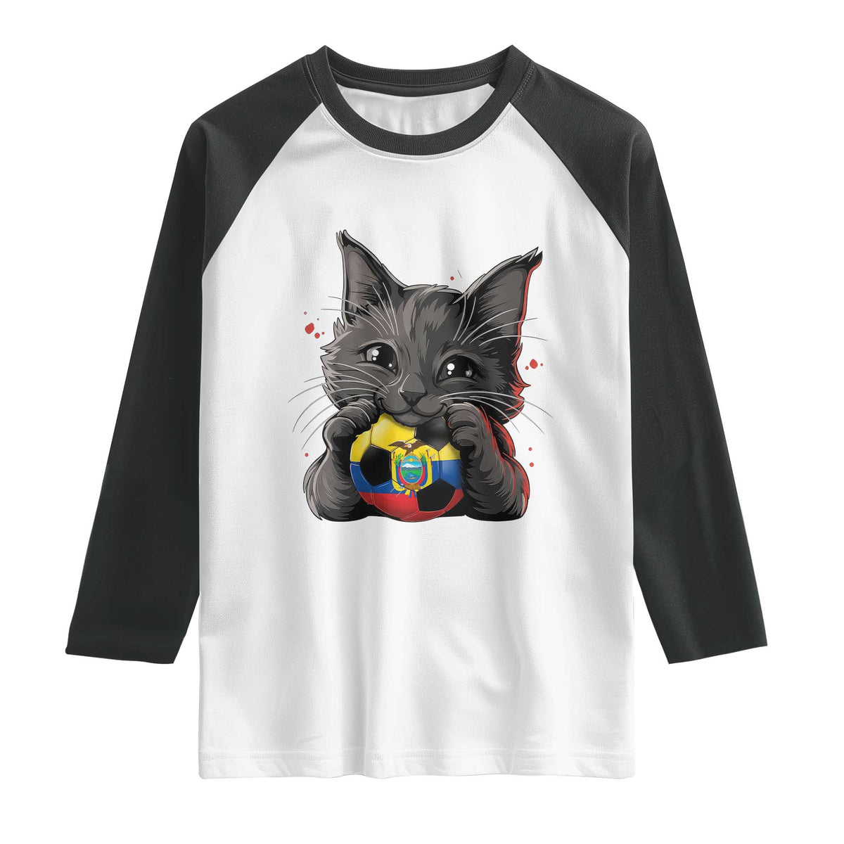 Ecuador Black Cat Soccer Game Day Raglan Shirt Cat Lover Gift