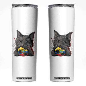 Ecuador Black Cat Soccer Game Day Skinny Tumbler Cat Lover Gift